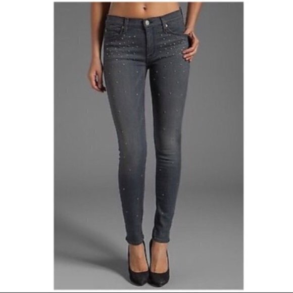 Hudson Jeans Nico Studded Super Skinny Midrise Jeans in Alloy Womens Size 29 - Picture 1 of 13